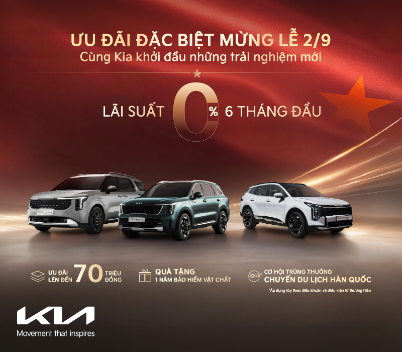 Mừng lễ 2/9 cùng Kia: Tối ưu chi phí sở hữu xe với lãi suất trả góp 0%, nâng tầm trải nghiệm cá nhân hóa